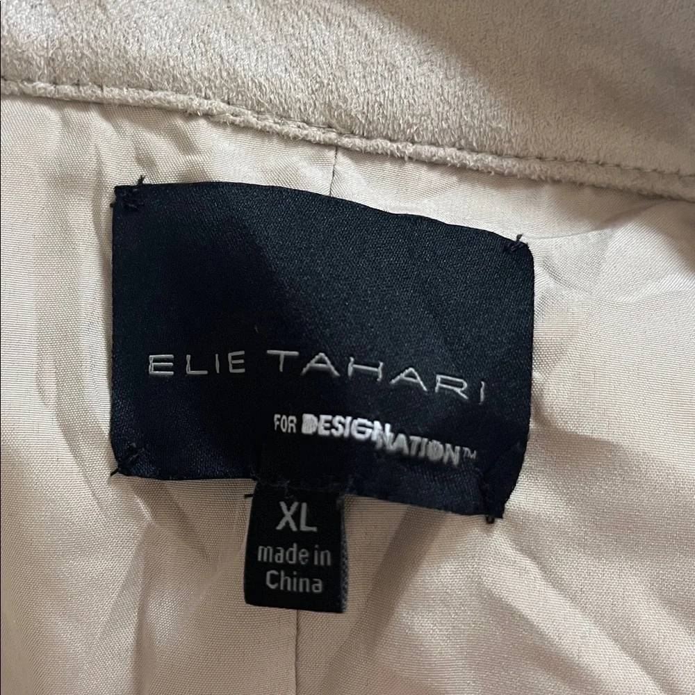 Elie Tahari Faux Suede Tan Moto Jacket Like New XL